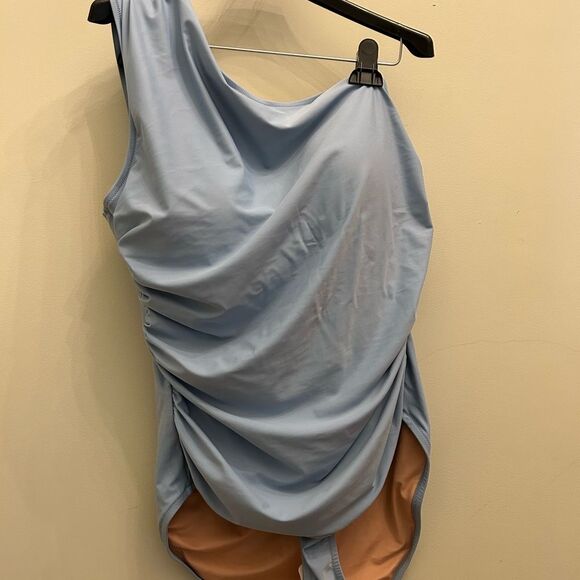 J. Crew Factory One Shoulder Onepiece Swimsuit Ruched Size 18 Light Blue NWT - Picture 2 of 6